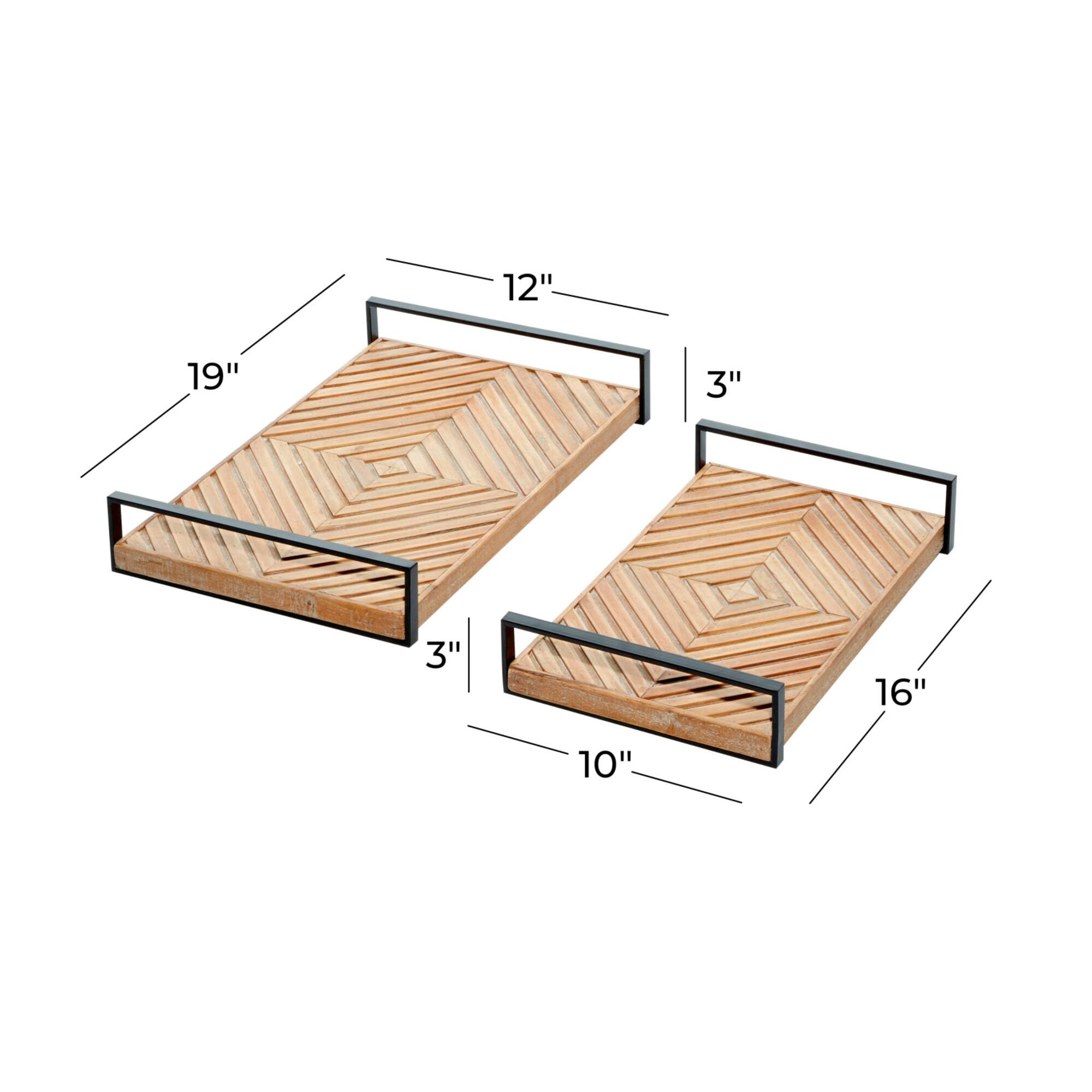Brown Ribbed Wood Farmhouse Tray Set